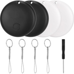 LOSHALL 2/4 Pack Smart Tags Vienumu meklētāji darbojas ar Apple Find My (tikai iOS), izsekošanas tagu objektu meklētājs atslēgām, bagāžai, mugursomai, makam, makam, mājdzīvniekiem (2 balti + 2 melni)