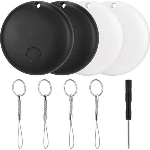 LOSHALL 2/4 Pack Smart Tags Vienumu meklētāji darbojas ar Apple Find My (tikai iOS), izsekošanas tagu objektu meklētājs atslēgām, bagāžai, mugursomai, makam, makam, mājdzīvniekiem (2 balti + 2 melni)