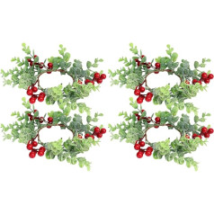 Ciieeo Pack of 4 Candle Ring Ziemassvētku vainags Simulēts vainags Adventa vainags priekšējo durvju Ziemassvētku dekorēšana Ziemassvētku vainags konusveida sveces Festivāla vainags Mākslīgais vainags Plastmasas vainags