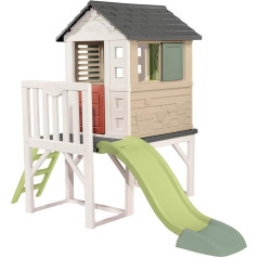 Smoby Life - mājiņa uz mietiem (150 x 160 x 197 x 243 cm) ar 64 % pārstrādāta satura - rotaļu namiņš ar slidkalniņu, XL rotaļu villa uz mietiem, ar logiem, durvīm, lieveņiem, kāpnēm, zēniem un meitenēm no 2 gadiem