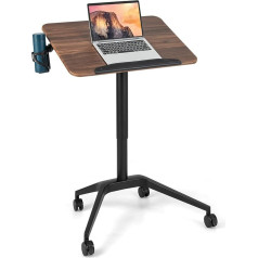 COSTWAY stāvgalds, regulējams augstums no 74-107 cm, sēdošs galds ar darba virsmu un 4 riteņiem, pārvietojams stāvgalds, portatīvo datoru galds, stāvgalds viesistabai, birojam, brūns + melns
