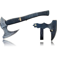 NovaHaven taktiskais Tomahawk cirvis ar maksti - ar rokām kalts kaujas cirvis medībām, krūmgriežu darbiem, koka ciršanai un izdzīvošanai - izturīgs, vikingu iedvesmots cirvis brīvdabas entuziastiem