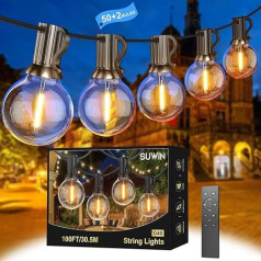 LED pasaku gaismas āra apgaismojums 30 m - āra pasaku gaismas spuldzes ar 50 + 2 aptumšojamām spuldzēm Laikapstākļu izturīgas silti baltas pasaku gaismas āra apgaismojums ar tālvadības pulti terasei balkonam dārzam kempingam