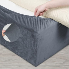 DUJUIKE Stretch Velvet Box Spring pārklājs iesaiņošanai, alternatīva tradicionālajam Valance gultas svārkiem, viegli piemērojams (pelēks, Twin gultas platums: 120-137 cm)