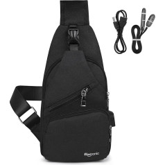 flintronic krūšu soma ar USB uzlādi, krūšu somas slings ar regulējamu, mugursomas plecu soma vīriešiem (ieskaitot 1 x USB kabeli)