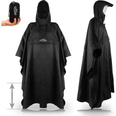 Outdoro Lietus pončo ar regulējamu garumu, rāvējslēdzēju un skatu logu, melns, Unisex
