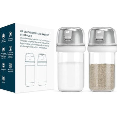 KTCHENDAO 2-in-1 stikla sāls un piparu kratītājs ar sānu izsmidzinātāju, sāls kratītājs ar vāku, iebūvēts vāks, lai palēninātu mitrumu ar mērījumu marķējumu, bez BPA, 4 oz (balts)