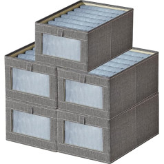 Goesort drēbju skapja organizators, auduma apģērbu organizators, skapja glabāšanas kastes ar caurspīdīgu logu džinsiem, biksēm, krekliņiem, legingiem, džemperiem, M izmērs, pelēks, 5 gab., iepakojumā