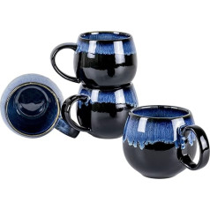 UNICASA Porcelāna kafijas krūzes, 4 krūžu komplekts ar rokturiem, 530 ml katra, porcelāna krūzes tējai, kafijai, pienam, kapučīno, zilas krāsas
