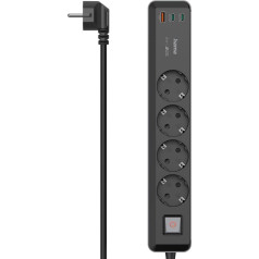Hama 7-in-1 strāvas lente ar USB 65 W lādētāju (4 rozetes, 1 USB-A, 2 USB-C, portatīvo datoru USB C lādētājs 65 W caur USB bez barošanas avota, ātrās uzlādes funkcija PD, daudzfunkcionāla strāvas lente ar slēdzi, 1,4 m)