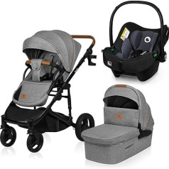 LIONELO Mari Tour 3-in-1 bērnu ratiņi līdz 22 kg Kombinētais bērnu ratiņš Bērnu gultiņa Bērnu sēdeklītis Regulējama atzveltne 5punktu drošības jostas Visurgājējs 360° riteņi Amortizējošs pārsegs XXL bērnu ratiņi