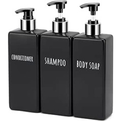 Segbeauty Soap Dispenser, 3 Pieces 500 ml Soap Dispenser Set with Labels for Shampoo, Conditioner, Body Soap, Shampoo Bottles for Filling for Kitchen and Bathroom, Black