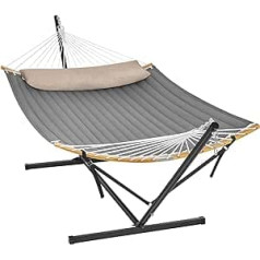 SONGMICS Hammock with Frame, Metal Hammock Frame, Double Grab Bar with Cushion, 200 kg Load Capacity, Garden, Black Frame and Grey Hammock GHS002G01