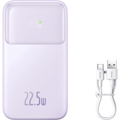 Powerbanka ar displeju 10000mAh 22,5W + USB-A / USB-C kabelis violeta krāsā