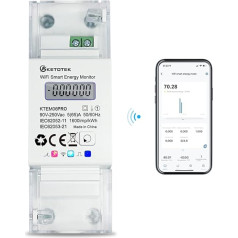 KETOTEK viedais elektroenerģijas skaitītājs DIN sliedes 1 fāzes divvirzienu, digitālais enerģijas skaitītājs WLAN 5 (65) A 90-250 V, divvirzienu skaitītājs 1 fāze, KWH skaitītājs WLAN tālvadība ar lietotni