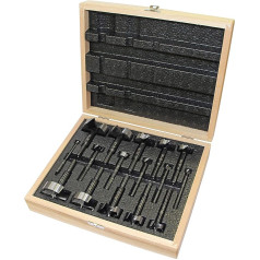 Fisch FSA-367208 Black Shark Forstner drill bitu komplekts Custom Wood Box Komplektā ietilpst biti no 1/4