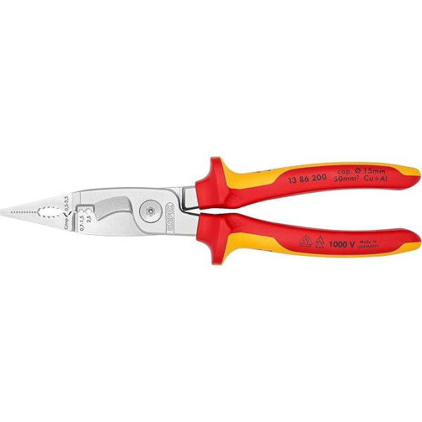 Knipex Elektro-Instalationszange verchromt, isoliert mit Mehrkomponenten-Hüllen, VDE-geprüft 200 mm (SB-Karte/Blister) 13 86 200 SB