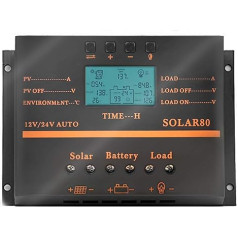 SolaMr 80A saules enerģijas lādēšanas kontrolieris 12V/24V Automātiska sistēmas sprieguma noteikšana ar LCD displeju un USB portu - 80A