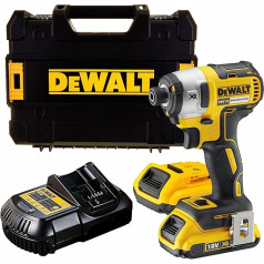 Dewalt DCF887D2 18 V akumulatora triecienatslēga (Max. Griezes moments 205 NM, bezsuku motors, elektroniski regulējams rotācijas un trieciena ātrums 3 līmeņos, komplektā ietilpst 2 x 2,0 Ah Li-Ion akumulatori un ātrdarbīga ierīce.