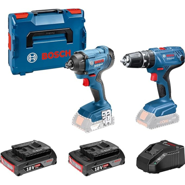 Bosch Professional 18V sistēmas Akku-Schlagbohrschrauber GSB 18V-21 un Akku-Drehschlagschrauber GDR 18V-160 (inkl. 2x2,0 Ah Akku, Ladegerät AL1820 CV, in L-BOXX 136)