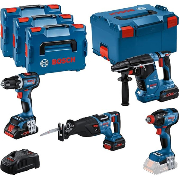 Bosch profesionālais kombinētais komplekts GSR 18V-90C + GDX 18V-210C + GBH 18V-24C + GSA 18V-28