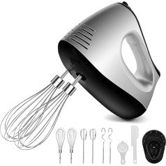 Nwouiiay Hand Stirrer, 500 W Stainless Steel Kneader, Hand Mixer with Hook and Whisk, Confectionery Mixer with 5 Speeds for Beating Egg Milk and Dough