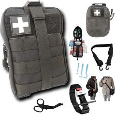 Secuenor Pirmās palīdzības komplekts Black Complete Tactical CE standarti + mazs komplekts + plecu siksna + Paracord izdzīvošanas aproce + Mesh Puller Lietošana: Piederums: Pārgājieniem, ceļojumiem, Airsoft.....