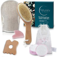 Nolava Designs Sausā ķermeņa birste ķermeņa masāžas birste Gua Sha masāžas rīks Exfoliating Glove Samazināt celulītu Uzlabot limfodrenāžu Rose Quartz Face Stone Reusable