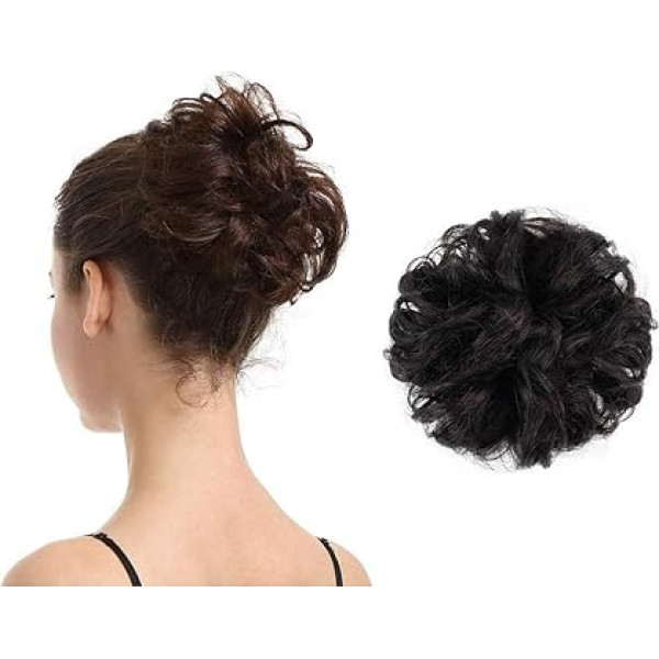 Barsdar 100 % īsti mati matu matu pušķis matu Scrunchie, cirtaini netīrs Dutt Extensions Īsts matu pušķis matu Scrunchie Updo frizūras Netīrs matu pagarinājums sievietēm meitenēm 1B# Dabisks melns