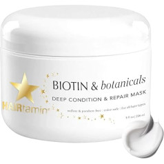 Hairtamin BIOTIN & BOTANICALS Deep Condition & Repair Hair Mask, matu kopšanas maska visiem matu tipiem, stipriem, spīdīgiem un biezākiem matiem, ar biotīnu, kokosriekstu eļļu un E vitamīnu, 236 ml