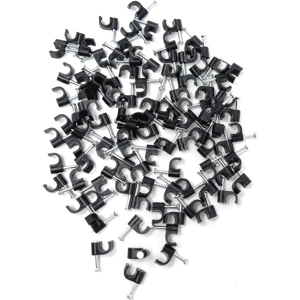 100 Stück Runde Kabelclips mit Nägeln - Langlebig & Vielseitig - Ideal für Kabelmanagement (Schwarz, 4 mm)