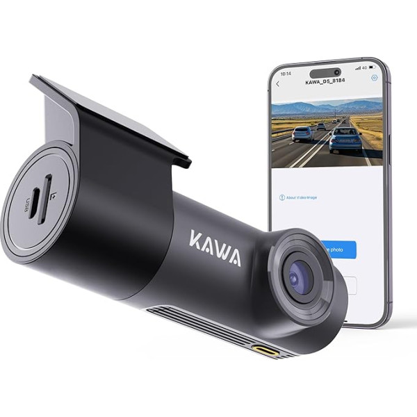 KAWA Dash Cam Front 1296P, Mini Dash Cam Car ar lietotni, WiFi Dash Cam ar WDR nakts redzamību, 360° rotējošs korpuss, 145° platums, 24H autostāvvietas uzraudzība, G-sensors, D5