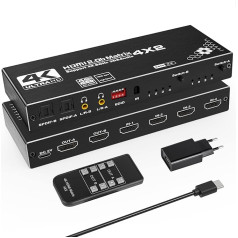 HDMI matrica 4x2 - Tendak 4 in 2 Out HDMI Switch Matrix 4K @ 60Hz HDMI Splitter Switch + optiskais SPDIF un 3,5 mm stereo audio ekstraktors Atbalsta HDMI 2.0 HDCP 2.2 EDID HDR 3D ar IR tālvadības pulti