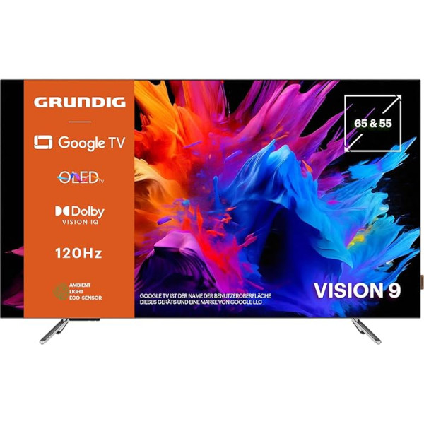 GRUNDIG 65 GOB 9480 TV 65 collu (164 cm) Google TV, OLED televizors, 4K UHD, Dolby Vision IQ, Dolby Atmos, 60 W skaņa, Google balss vadība, Smart TV, Bluetooth, sudraba krāsā