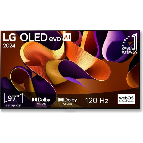 LG OLED97G48LW televizors 246 cm (97 collu) OLED evo televizors (α11 4K AI procesors, webOS 24, Dolby Vision, līdz 120 Hz) [2024. gada modelis]