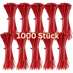 Gocableties Kabelbinder 1000 Stück Rot, 200 mm x 4,8 mm mit 22,2 kg Zugfestigkeit, UV Beständig Set