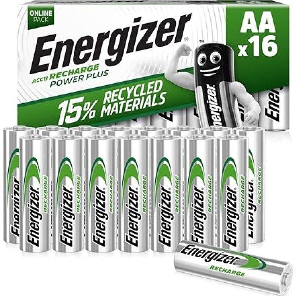 Energizer AA baterijas, Recharge Power Plus baterija, 16 uzlādējamas AA baterijas