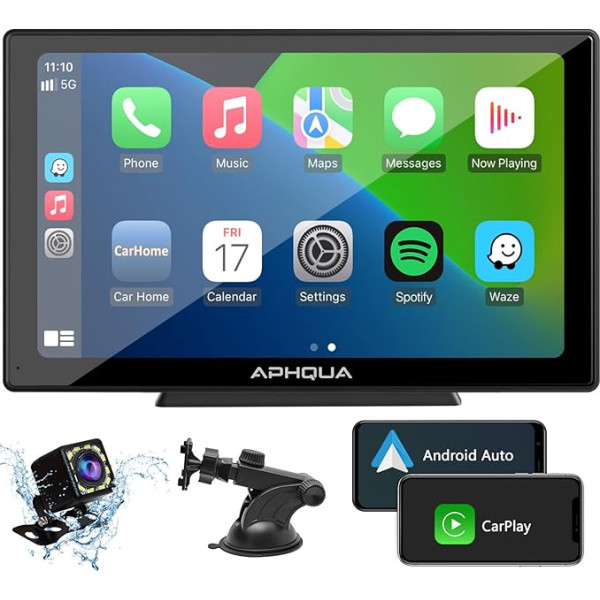 APHQUA Jaunākais bezvadu A-pple Carplay & Android Car, ļoti liels 9 pūslu skārienjūtīgais ekrāns digitālais multivides auto radio uztvērējs Bezvadu pārnēsājamais auto radio ar spoguļa saiti, Google, Bluetooth