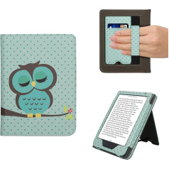 kwmobile Flip Cover saderīgs ar Kobo Clara BW/Clara Colour/Tolino Shine (5) / Shine Colour - Futrālis ar rokas siksniņu Owl Sleep Turquoise Brown Mint Green