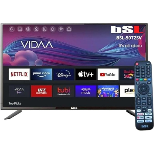 BSL-50T2SV VIDAA Smart TV 50 collu WiFi RJ45 UHD izšķirtspēja 3840 x 2160p USB DVBT2/S2/C Saderīgs ar YouTube, Netflix, Disney+, Dazn, Prime | HDMI