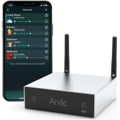 Arylic A50+ WiFi un Bluetooth mājas pastiprinātājs TPA3116 ar 50+50W 24V DC/2.0 Stereo kanālu, AirPlay DLNA, Multiroom/Multizone Sync, 24bit 192kHz HiFi audio straumēšana, integrēta skaļruņiem