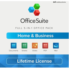 OfficeSuite Home & Business - Mūža licence - Dokumenti, lapas, diapozitīvi, PDF, pasts un kalendārs operētājsistēmai Windows