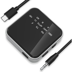 Bluetooth audio adapteris 2 in 1, Bluetooth uztvērējs 5.2 ar 3,5 mm audio kabeli, bezvadu audio adapteris ar zemu latentuma līmeni televizoram, datoram, Bluetooth skaļrunim (melns)