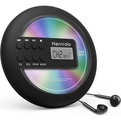 Hernido Pārnēsājams auto CD atskaņotājs, kompakts CD atskaņotājs ar FM raidītāju, USB uzlādējams atskaņotājs ar austiņām, triecienizturīgs/nepārtraukta atskaņošana Walkman CD atskaņotājs