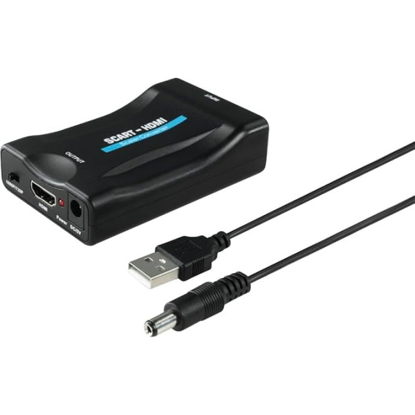 Hama Scart HDMI pārveidotājs (Scart HDMI adapteris televizoram, analogo video un skaņas signālu pārveidotājs uz HDMI, Full HD, 1080 p/720 p), melns