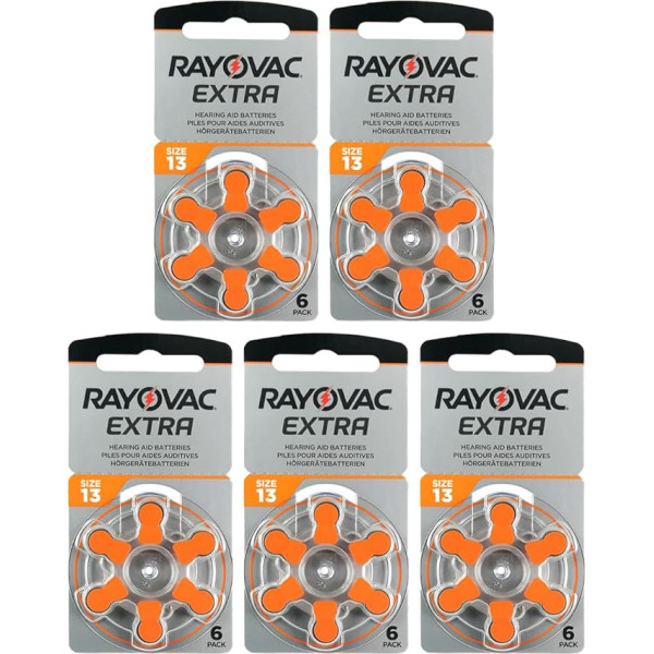 Rayovac Extra Advanced Zink Luft Hörgerätebatterie (in der Größe 13er Pack, mit 30 Batterien, geeignet für Hörgeräte Hörhilfen Hörverstärker), oranžs