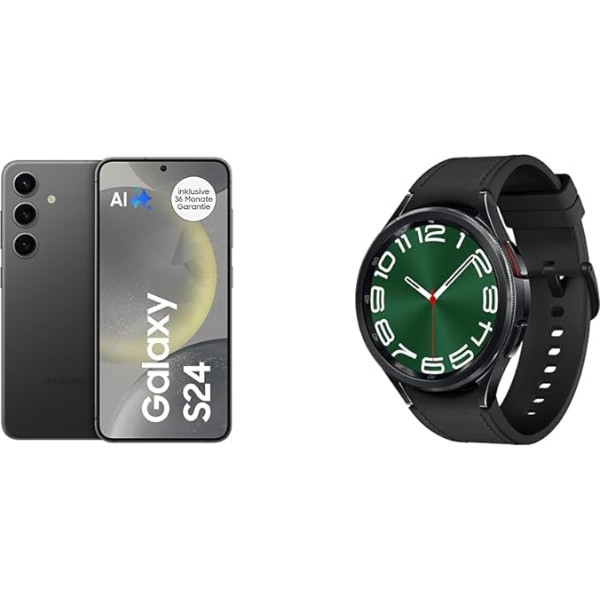 Samsung Galaxy S24 AI viedtālrunis Android mobilais tālrunis bez līguma Galaxy Watch6 Classic Smart Watch, melns