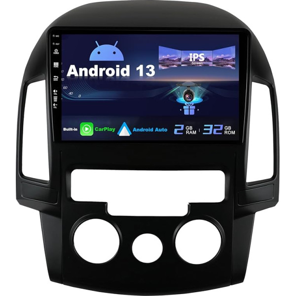 SXAUTO Android 12 IPS auto radio Hyundai I30 (2006-2011) - Iebūvēts CarPlay / Android Car - Bez atpakaļskata kameras - 2G + 32G - Vadāms no stūres DAB Fast Boot WiFi Split Screen - 2 DIN 9 collas