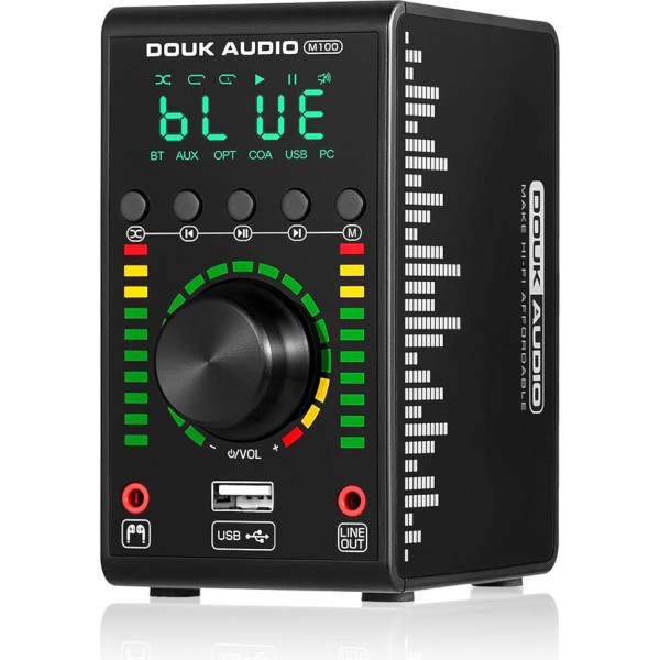 Douk Audio M100 Mini pastiprinātājs, Bluetooth 5.0 digitālais pastiprinātājs ar USB DAC koaksiālo/optisku pastiprinātāju, 68 W x 2 mājas audio sistēmām