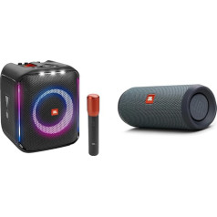 JBL PartyBox Encore - pārnēsājams skaļrunis iekštelpām un ārpus telpām & Flip Essential 2 - pārnēsājams Bluetooth skaļrunis ar uzlādējamu akumulatoru